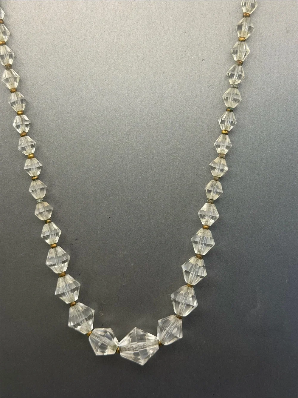 Faceted Clear Glass Graduated Beads Antique Gold Spacers Necklace Vintage 17” - Picture 3 of 5